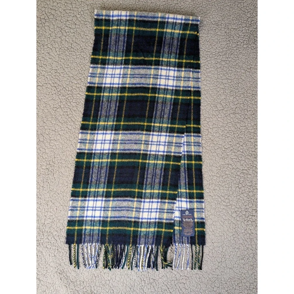 Tie Rack Lambswool Scarf Green Blue Tartan Plaid Scotland Neck Warmer Preppy